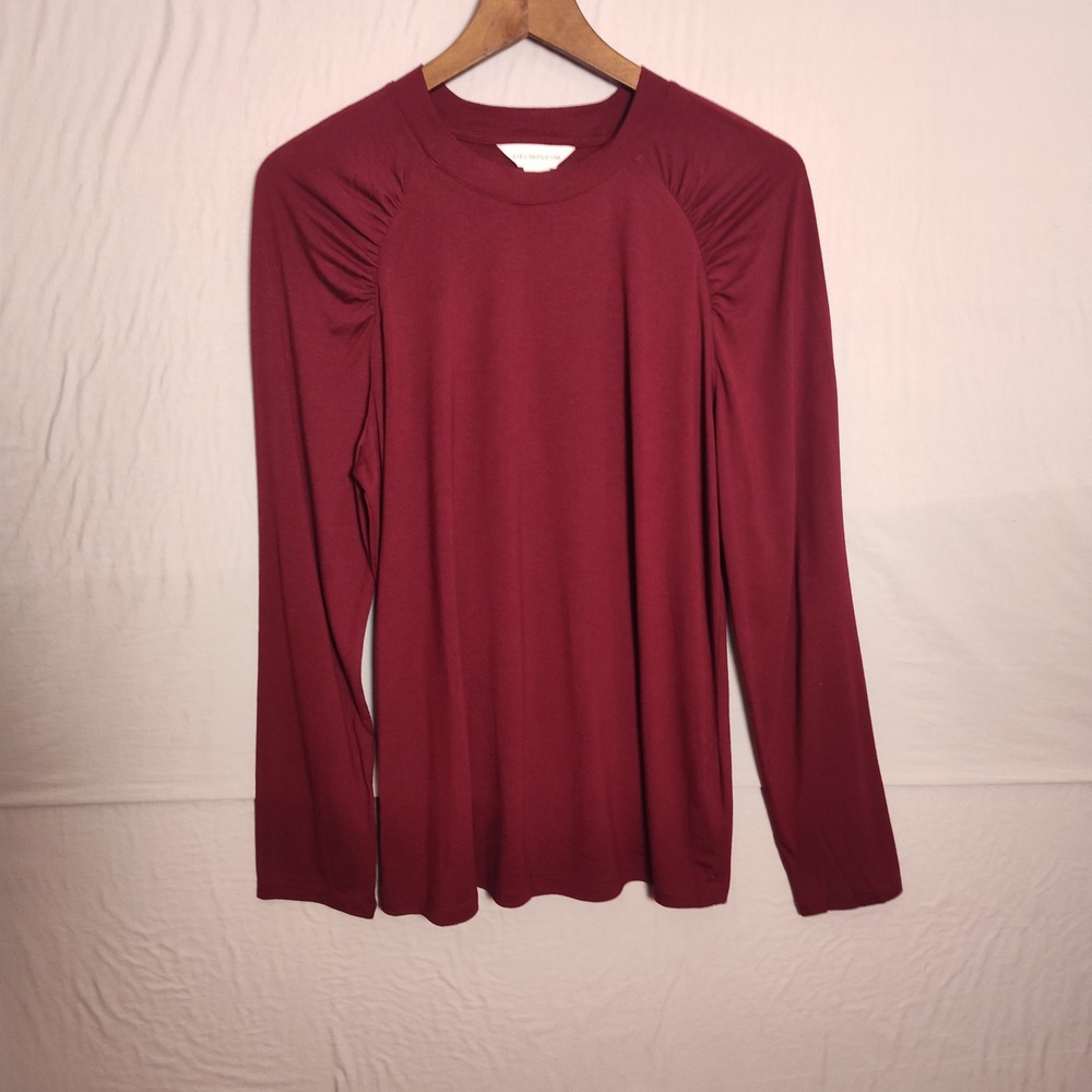 Liz Claiborne Womens XL Burgundy Long Sleeve Puff Shoulder Knit Top